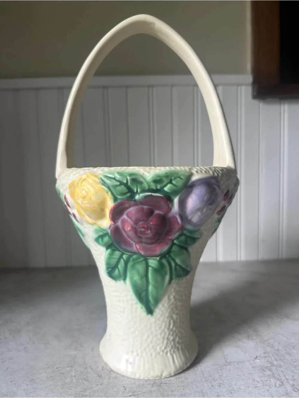 Roseville Rozane Flower Basket Vase Planter 13” Antique 1917 Art Pottery Decor
